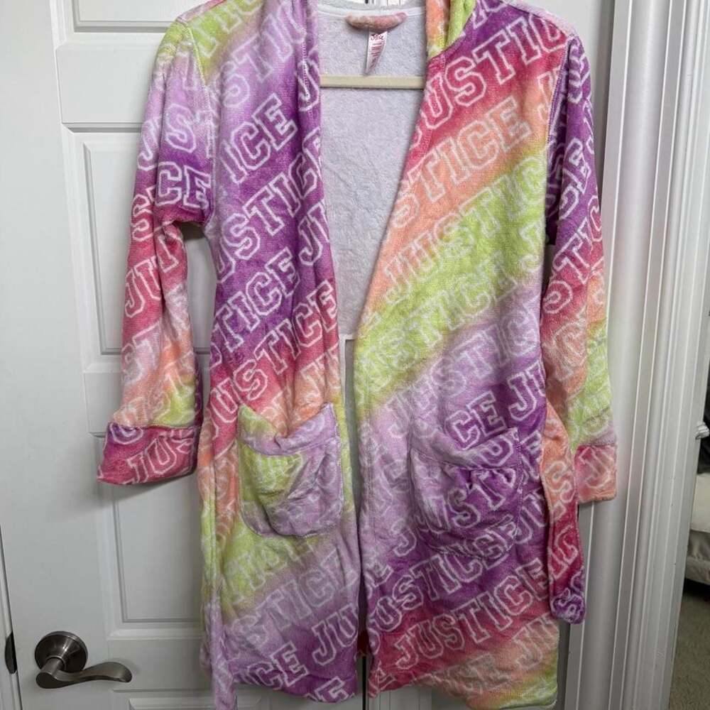 Justice Rainbow Logo Print Hooded Robe
